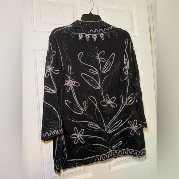 Once Again Woman’s Ribbon Embroidered Sparkle Tunic Size Medium Black Mandarin - Picture 6 of 6